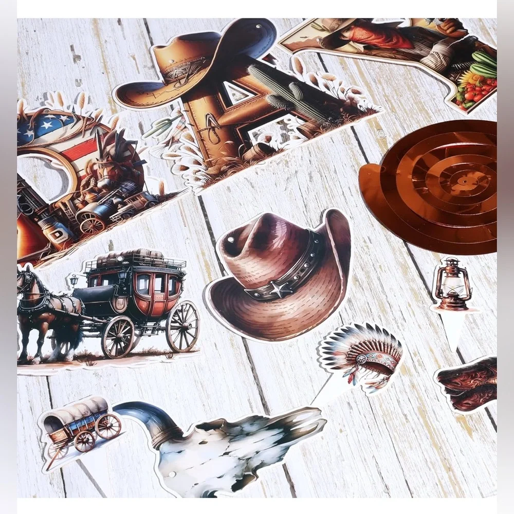 Western Happy Birthday Cowboy Party- Include ,2 Banners 6 Hanging Swirls,